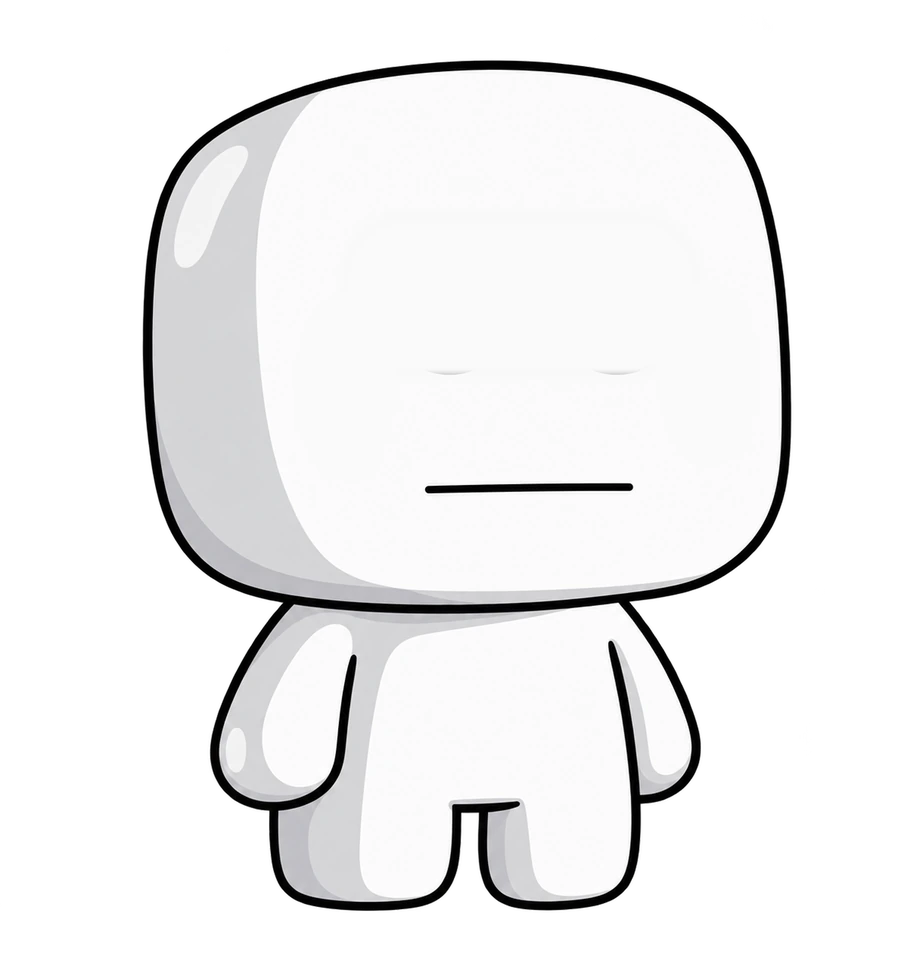 A small round character, watching.